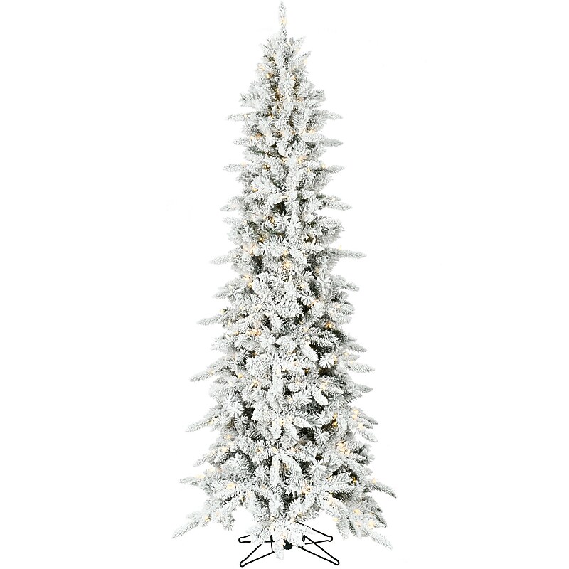 Fraser Hill Farm 6.5 ft. Slim Mountain Pine Flocked Pre-Lit Artificial Christmas Tree, 450 Lights (FFMPS065-5SN) image 1
