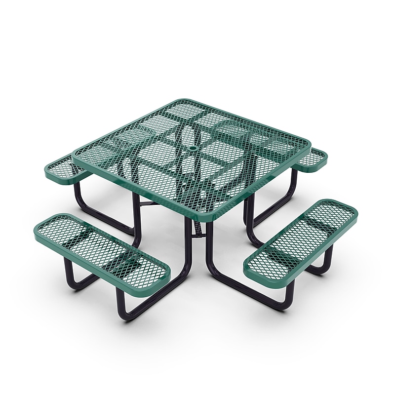 Flash Furniture Creekside Square Outdoor Picnic Table with Mesh Top and Seats, Green (SLFEMS46GN) image 1