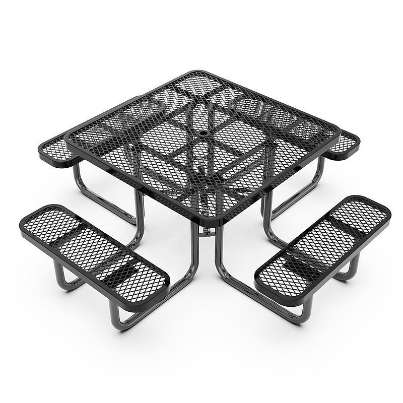 Flash Furniture Creekside Square Outdoor Picnic Table with Mesh Top and Seats, Black (SLFEMS46BK) image 1