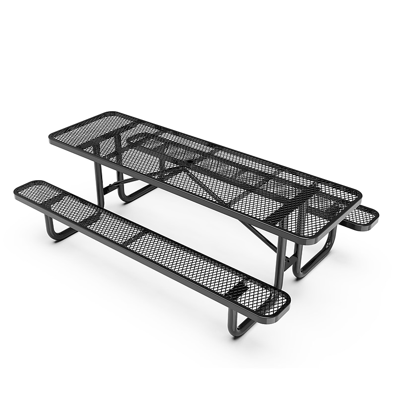Flash Furniture Mantilla Rectangular Outdoor Picnic Table with Mesh Top and Seats, 8' Black (SLFEML96BK) image 1