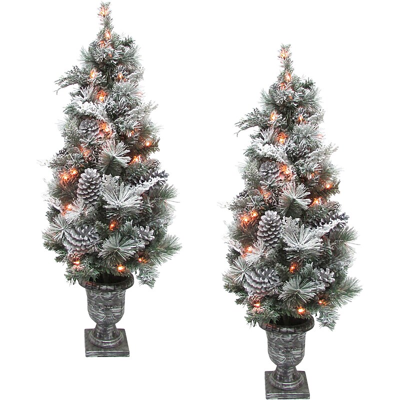 Fraser Hill Farm 4-Ft. Christmas Pre Lit Snow Flocked Porch Trees (FF048CHPT001-1SN/S2) image 1