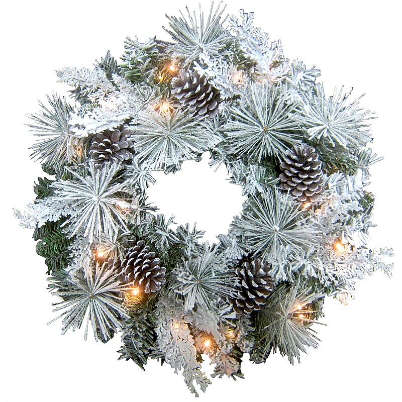 Fraser Hill Farm 24" Christmas Prelit Snow Flocked Wreath (FF024CHWR004-1SN) image 1