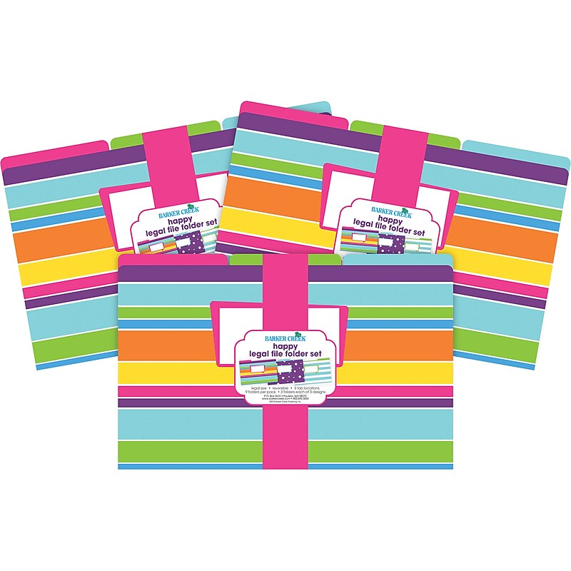 Barker Creek Happy File Folder, 1/3-Cut Tab, Legal Size, Assorted Colors, 27/Set (BC3569) image 1