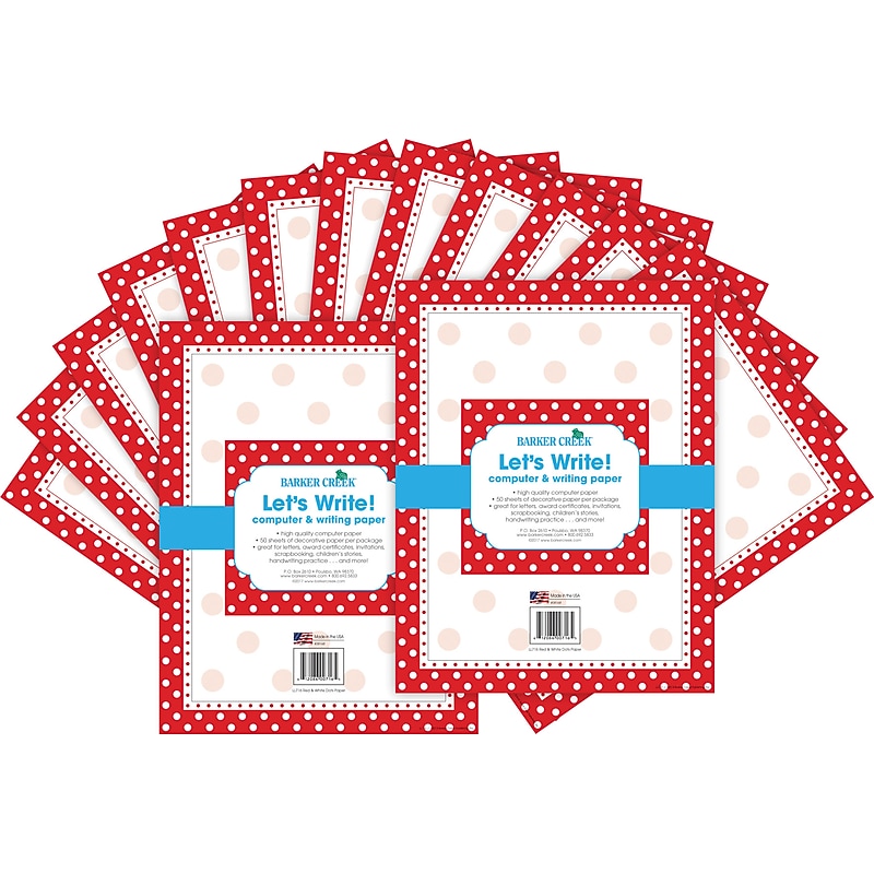Barker Creek Dots Computer Paper, 8.5" x 11", 60 lbs., Red/White, 100 Sheets/Pack (BC3608) image 1