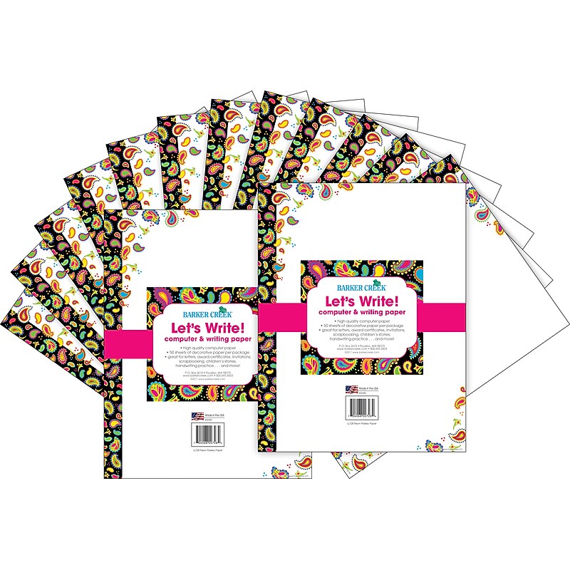 Barker Creek Neon Computer Paper, 8.5" x 11", 60 lbs., Multicolored, 100 Sheets/Pack (BC3616) image 1
