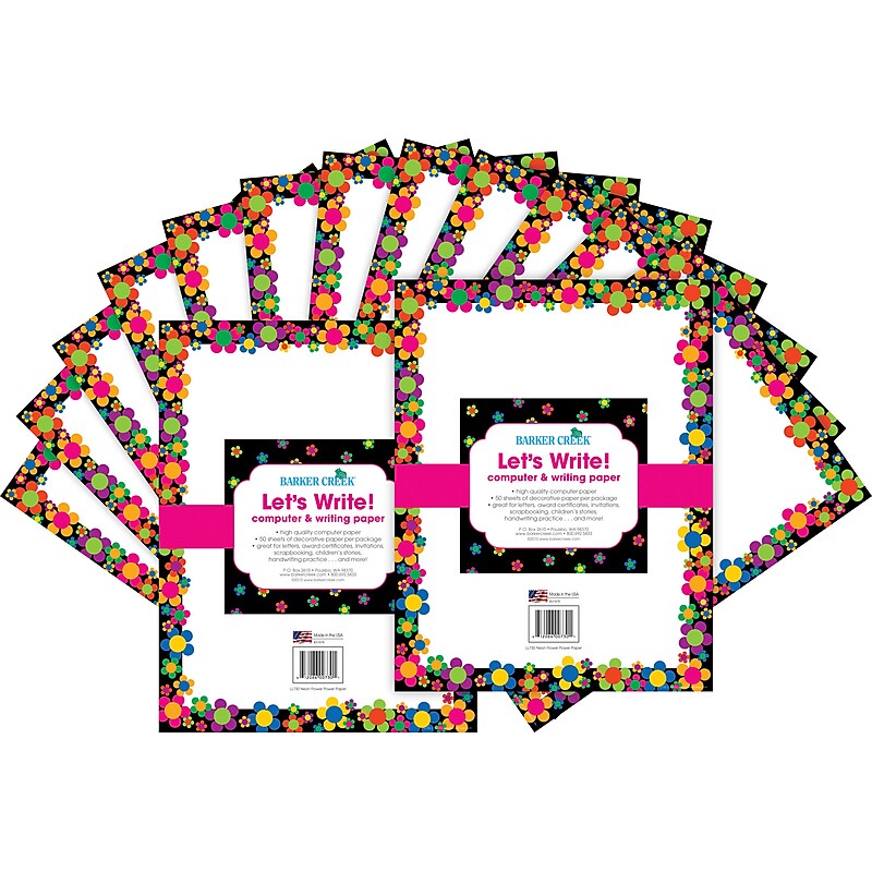 Barker Creek Neon Computer Paper, 8.5" x 11", 60 lbs., Multicolored, 100 Sheets/Pack (BC3617) image 1