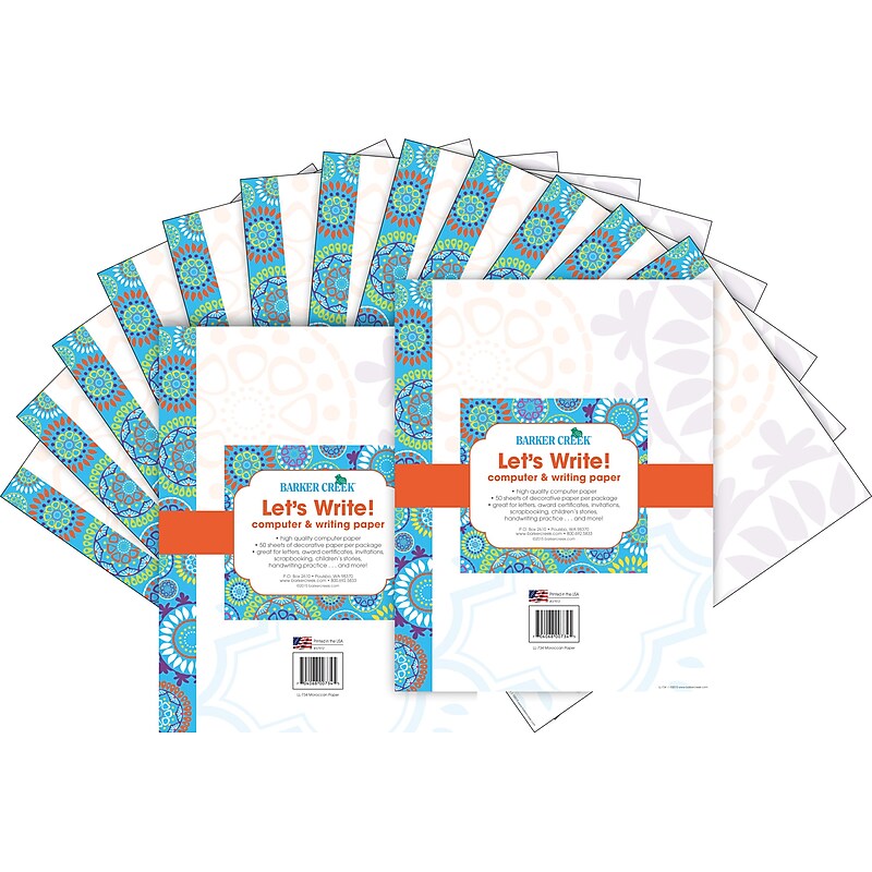 Barker Creek Moroccan Computer Paper, 8.5" x 11", 60 lbs., Multicolored, 100 Sheets/Pack (BC3619) image 1