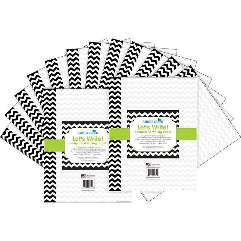 Barker Creek Chevron Computer Paper, 8.5" x 11", 60 lbs., Black, 100 Sheets/Pack (BC3622) image 1