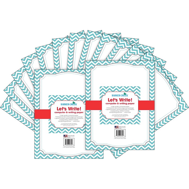 Barker Creek Chevron Computer Paper, 8.5" x 11", 60 lbs., Turquoise, 100 Sheets/Pack (BC3623) image 1