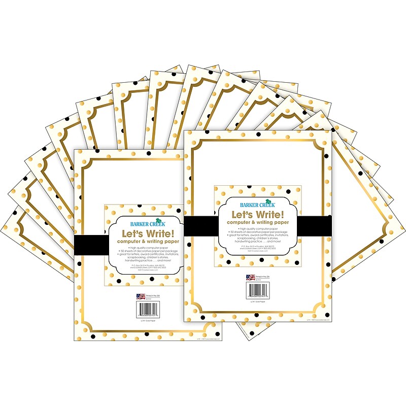 Barker Creek Gold Computer Paper, 8.5" x 11", 60 lbs., Multicolored, 100 Sheets/Pack (BC3624) image 1