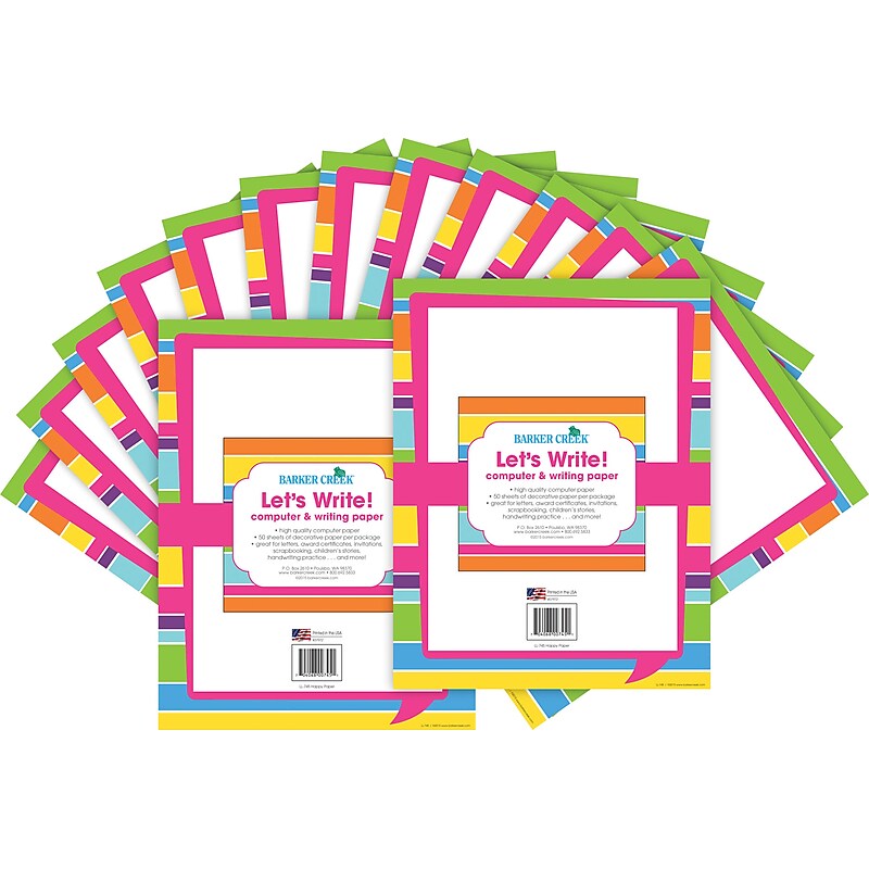Barker Creek Happy Computer Paper, 8.5" x 11", 60 lbs., Multicolored, 100 Sheets/Pack (BC3625) image 1