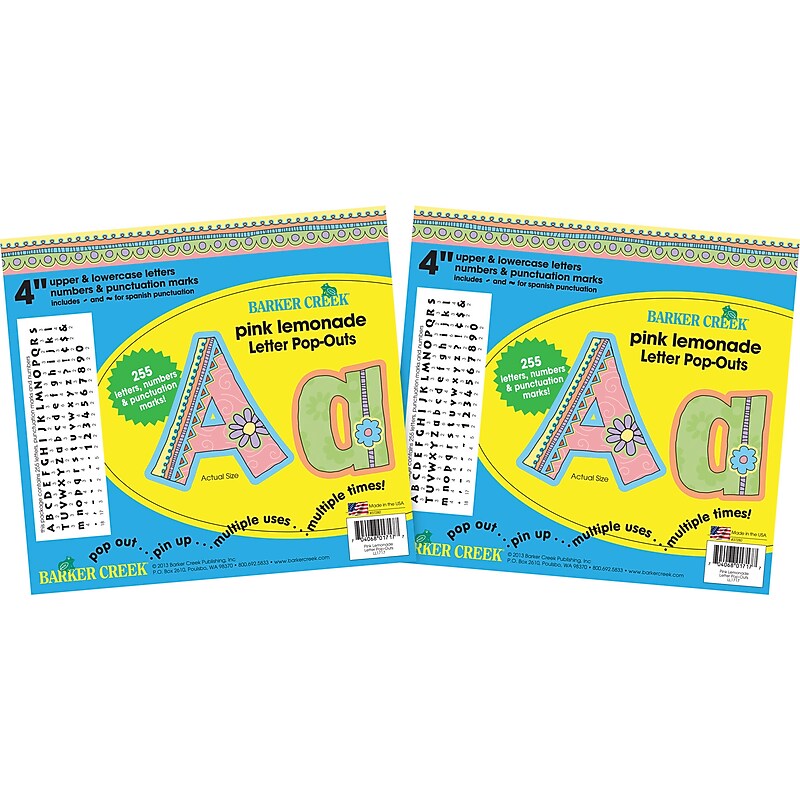 Barker Creek Pink Lemonade  4" Letters and Numbers, Multicolored, 510/Pack (BC3640) image 1