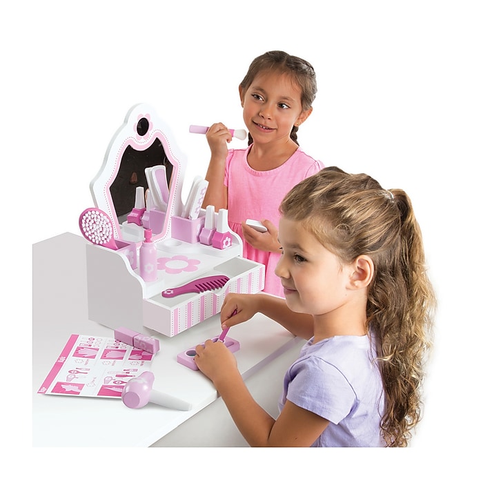 Melissa Doug Wooden Beauty Salon Play Set with Vanity and
