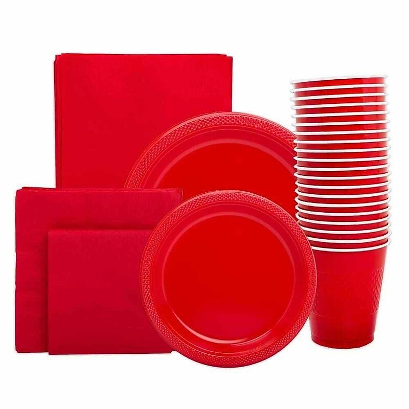 JAM PAPER Party Supply Assortment, Red, Plates, Napkins, Cups & Tablecloth, 6/Pack (255PPRES) image 1