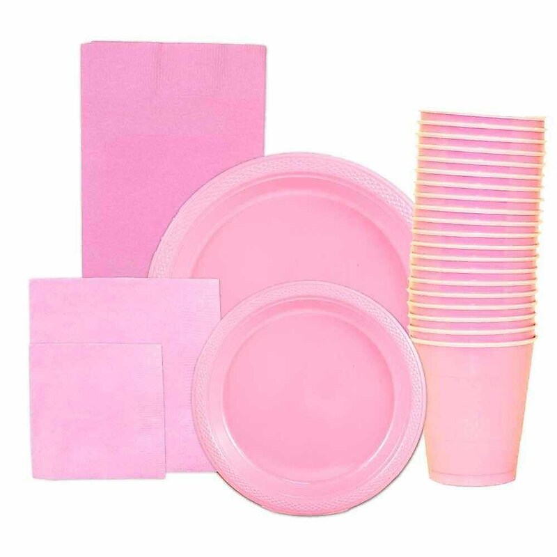 JAM PAPER Party Supply Assortment, Baby Pink Pastel, Plates, Napkins, Cups & Tablecloth, 6/Pack (255PPBBPIS) image 1