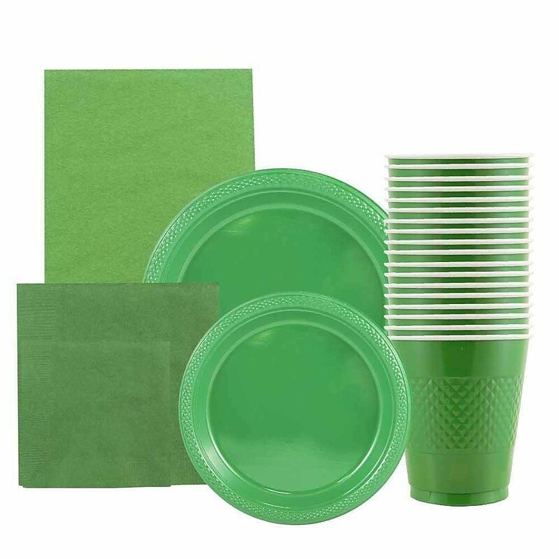 JAM PAPER Party Supply Assortment, Green, Plates, Napkins, Cups & Tablecloth, 6/Pack (255PPGRNS) image 1