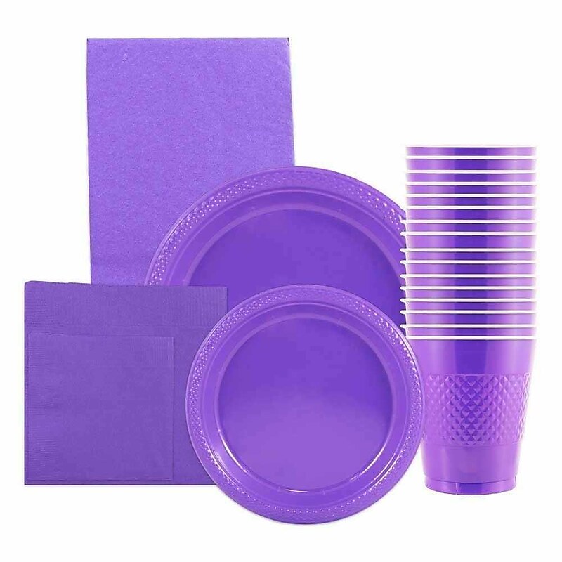 JAM PAPER Party Supply Assortment, Purple, Plates, Napkins, Cups & Tablecloth, 6/Pack (255PPPURPS) image 1