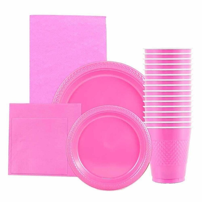 JAM PAPER Party Supply Assortment, Fuchsia Pink, Plates, Napkins, Cups & Tablecloth, 6/Pack (255PPPINKS) image 1