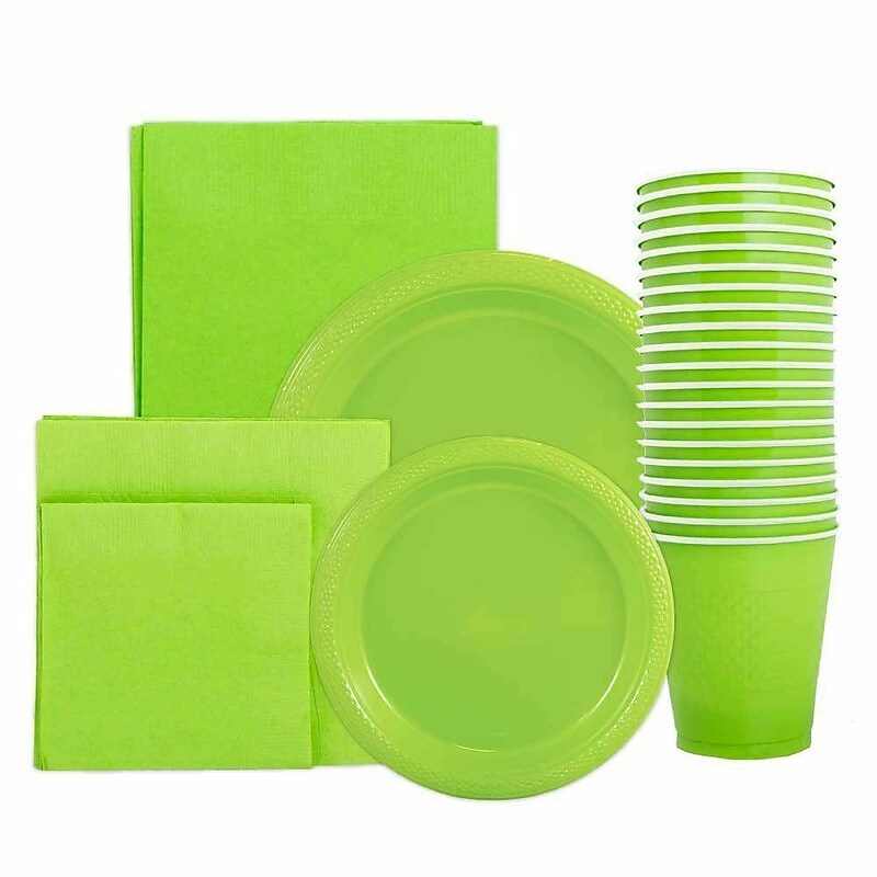 JAM PAPER Party Supply Assortment, Lime Green, Plates, Napkins, Cups & Tablecloth, 6/Pack (255PPGRES) image 1