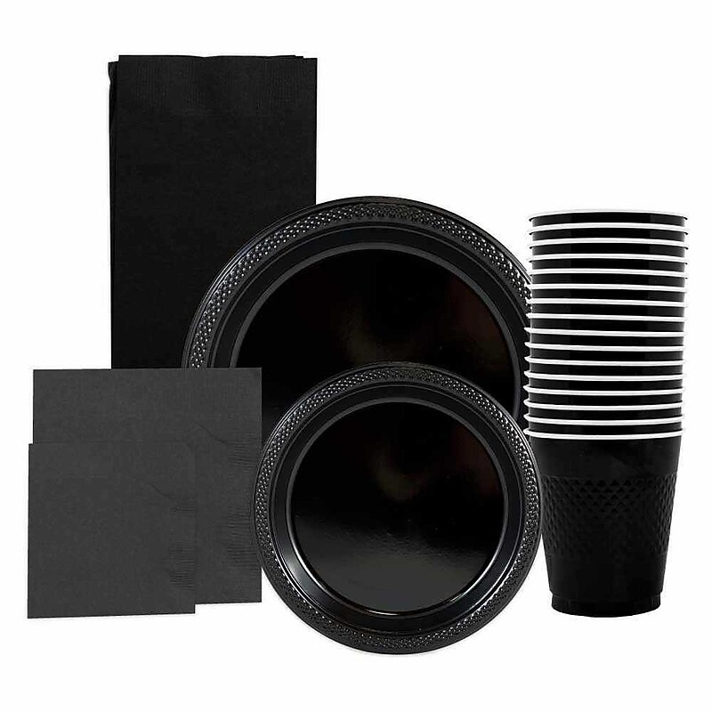 JAM PAPER Party Supply Assortment, Black, Plates, Napkins, Cups & Tablecloth, 6/Pack (255PPBLKS) image 1