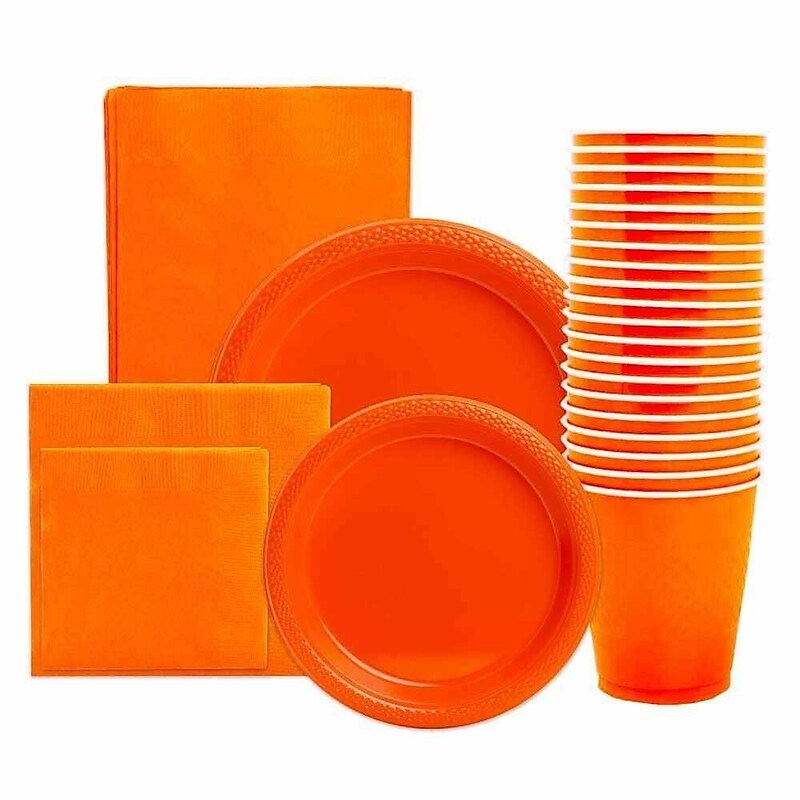 JAM PAPER Party Supply Assortment, Orange, Plates, Napkins, Cups & Tablecloth, 6/Pack (255PPORGS) image 1