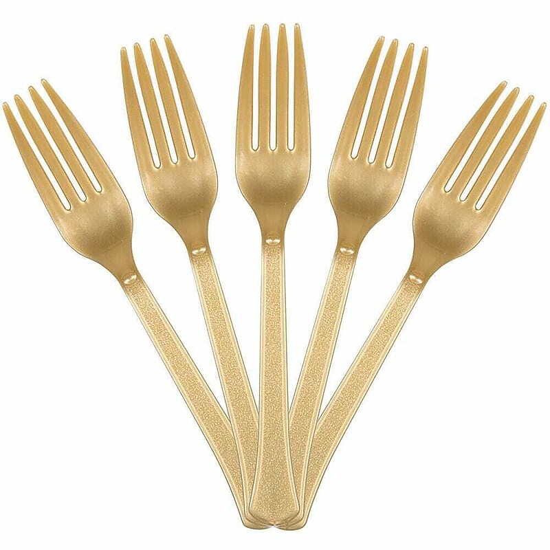JAM PAPER Premium Disposable Forks, Gold, Plastic, 50/Pack (297F48GLS) image 1