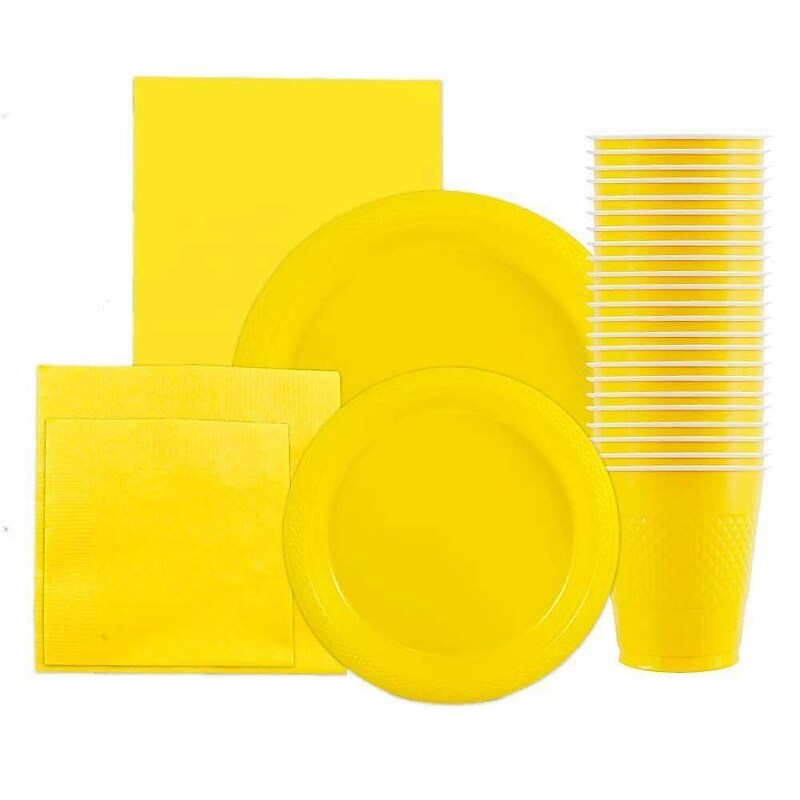 JAM PAPER Party Supply Assortment, Yellow, Plates, Napkins, Cups, Tablecloth, 6/Pack (255PPYELS) image 1