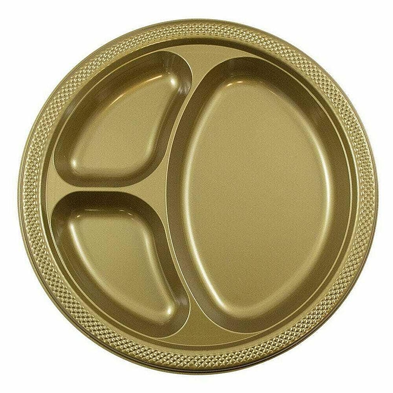 JAM Paper 10 1/4" 3-Compartment Plastic Plates, Gold, 20 Plates/Pack (10255CPGLS) image 1