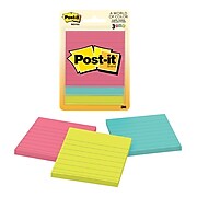 Post-it® Notes, 3" x 3" Cape Town Collection, Lined, 50 Sheets/Pad, 3 Pads/Pack (6301)