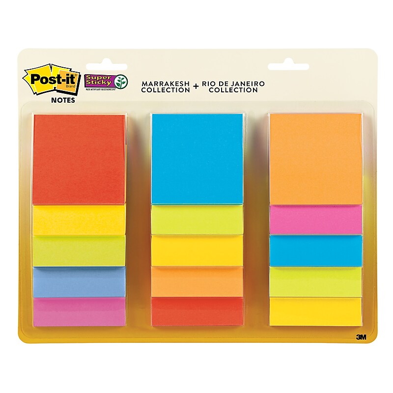Post-it Super Sticky Notes, 3" x 3", Assorted Collection, 45 Sheet/Pad, 15 Pads/Pack (654-15SSMULTI) image 1