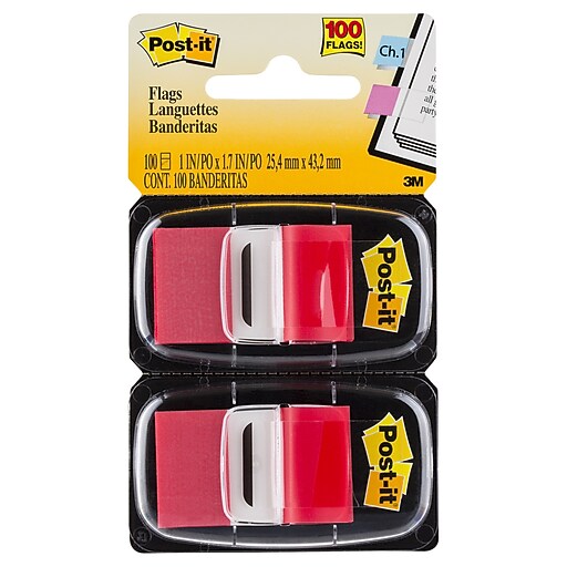 Postit® Flags, 1" Wide, Red, 100 Flags/Pack (680RD2) at Staples