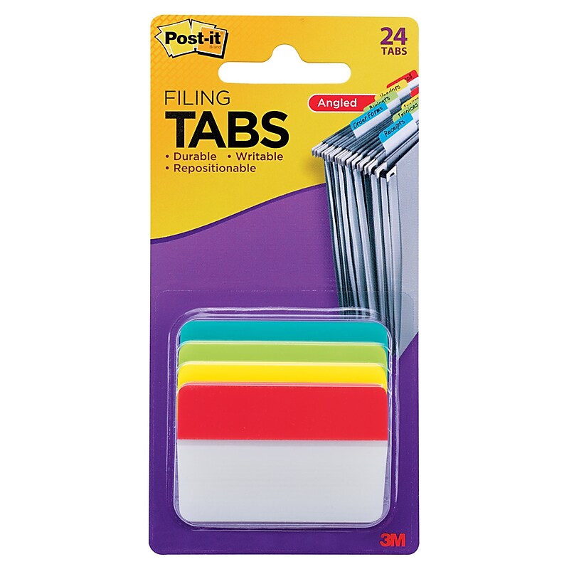 Post-it® Tabs, 2" Wide, Angled, Solid, Assorted Colors, 24 Tabs/Pack (686A-ALYR) image 1