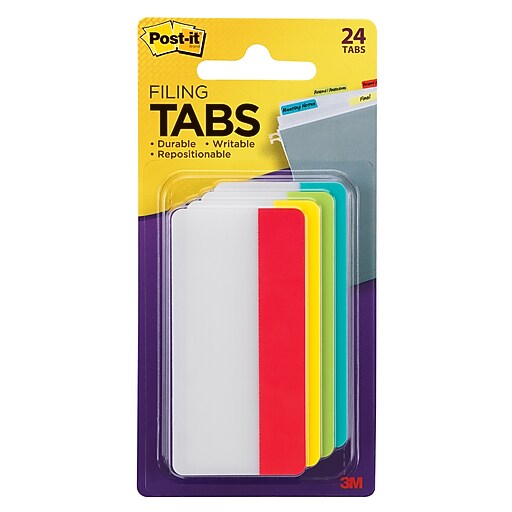 Postit® Tabs, 3" Wide, Solid, Assorted Colors, 24 Tabs/Pack (686