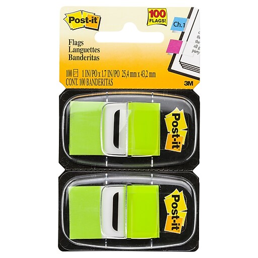 Postit® Flags, 1" Wide, Green, 100 Flags/Pack (680BG2) Staples