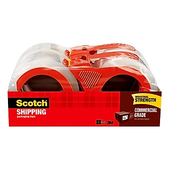 Scotch® Commercial Grade Shipping Packing Tape with Dispensers, 1.88" x 54.6 yds., Clear, 4/Rolls (3750-4RD)
