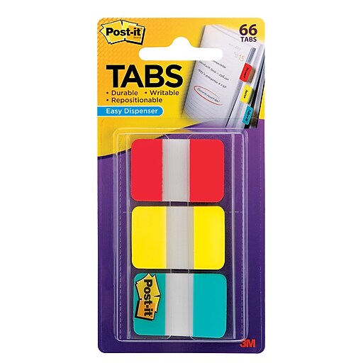 Postit® Tabs, Assorted Colors, 1", 66 Tabs/Pack (686RYB) at Staples