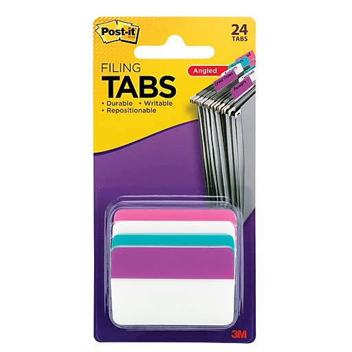 Postit® Tabs, 2" Wide, Angled, Solid, Assorted Colors, 24 Tabs/Pack