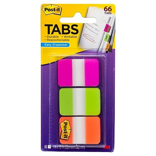 Postit® Tabs, Assorted Colors, 1", 66 Tabs/Pack (686PGO) Staples