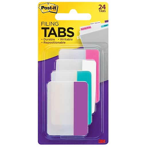 Postit® Durable Filing Tabs, Assorted Colors, 2", 24 Tabs/Pack (686PWAV) Staples