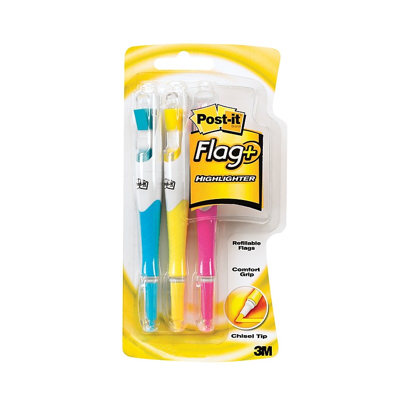 Post-it® Flag + Highlighter, Assorted Colors, 150 Flags/Pack, 3 Highlighters/Pack (689-HL3) image 1