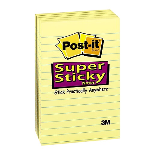 Postit® Super Sticky Notes, 4" x 6" Canary Yellow, Lined, 90 Sheets