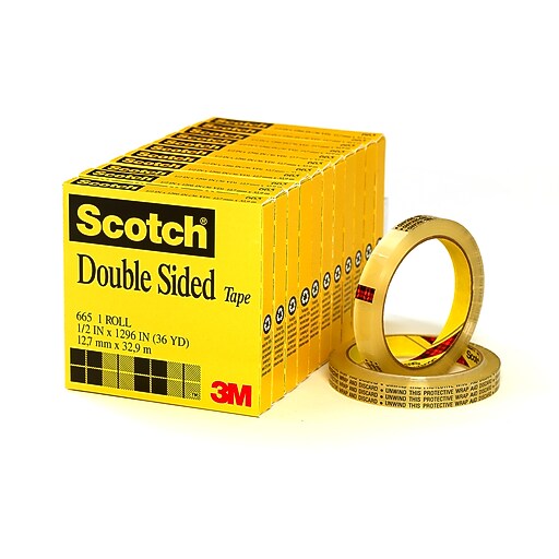 Scotch® Permanent Double Sided Tape Refill, 1/2" x 36 yds., 3" Core, 12