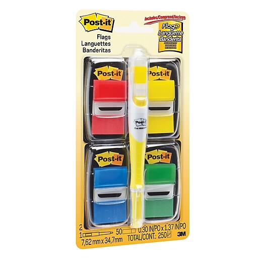 Postit® Flags, Assorted Colors, 1", 200/Pack (680RYBGVA) Staples