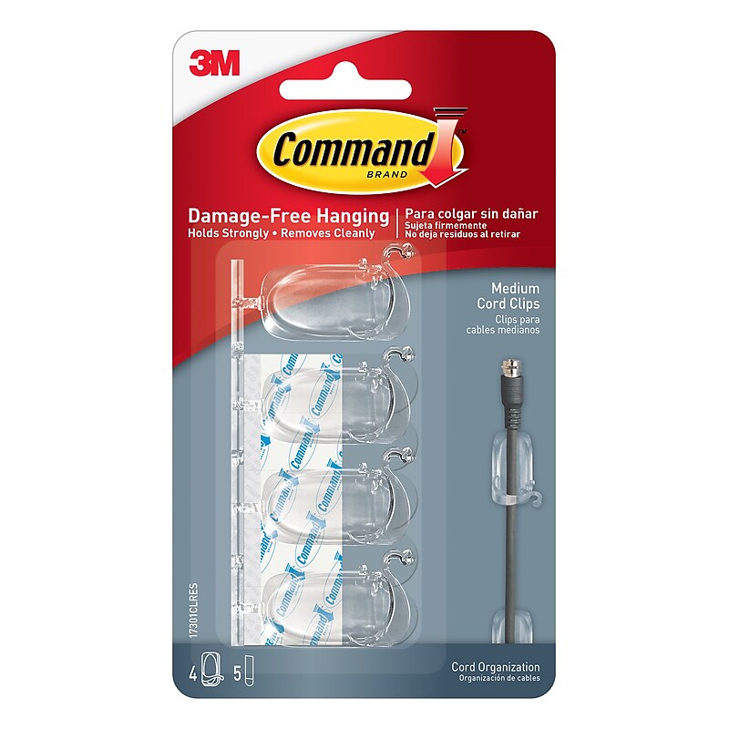 Command Medium Cord & Light Clips, Clear, 4/Pack (17301CLRES) image 1