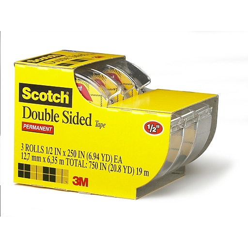 Scotch Permanent Double Sided Tape W Refillable Dispenser 1 2 X 7 Yds 1 Core 3 Rolls 3136 Staples