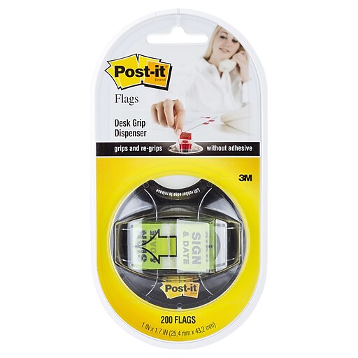 Postit® 'Sign and Date' Message Flags, Green, 1", 200 Flags/Pack (680HVSD) Staples
