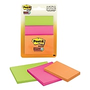 Post-it® Super Sticky Notes, Rio De Janeiro Collection, Assorted Sizes and Colors, 45 Sheets/Pad, 3 Pads/Pack (3432-SSAU)