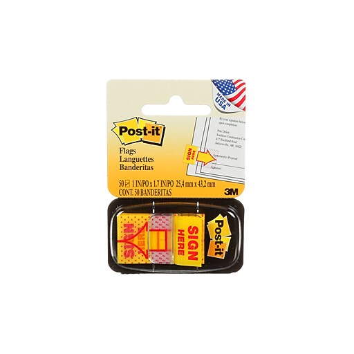 Postit® 'Sign Here' Message Flags Value Pack, 1" Wide, Yellow, 1200