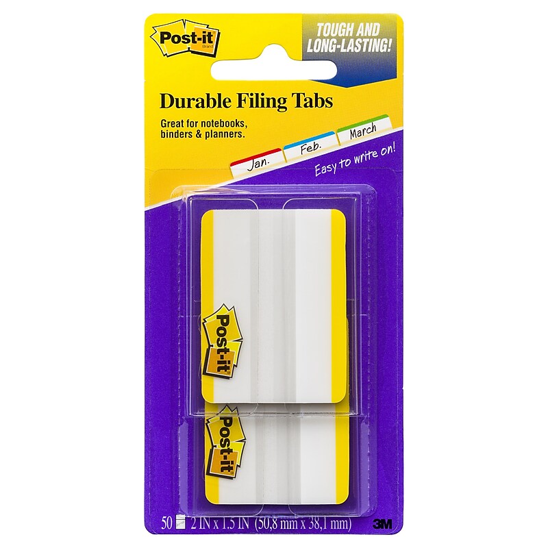 Post-it® Durable Tabs, 2" Wide, Solid, Yellow, 50 Tabs/Pack (686F-50YW) image 1