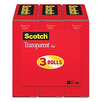 Scotch® Transparent Tape, Crystal Clear Clarity Finish, Glossy, 3/4" x 27.77 yds., 3 Rolls (600K3)